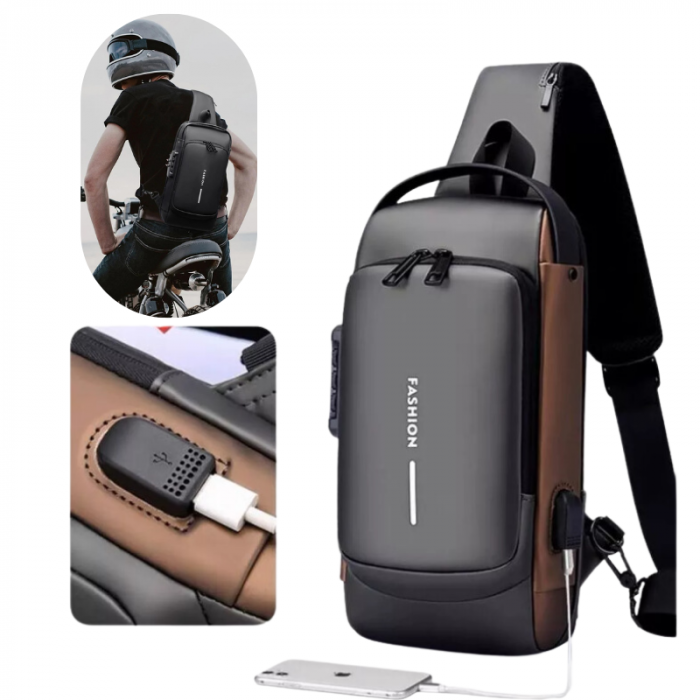 Mochila Pectoral Antirrobo con Puerto de Carga USB