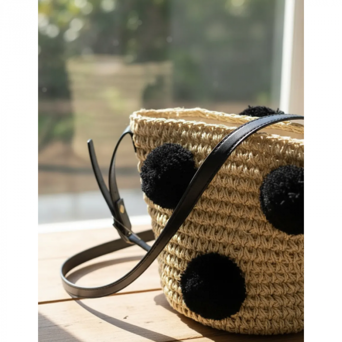 Bolso Playero de Raffia Tejida Pompones