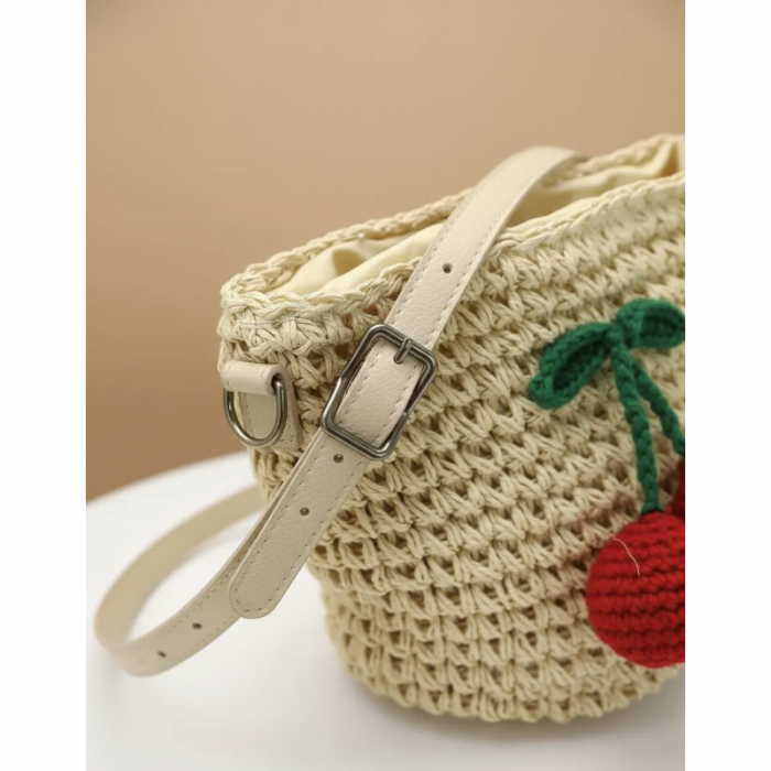 Bolso Playero de Raffia Cerezas