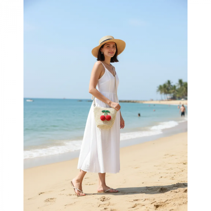 Bolso Playero de Raffia Cerezas