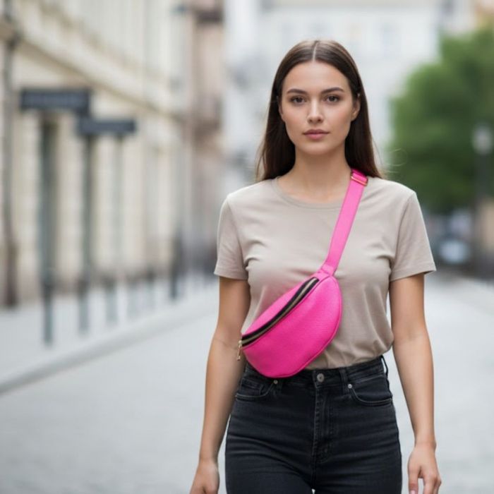 Riñonera Mujer Fluo Textura Snake Cuero Ecológico | Total Chic Rosa