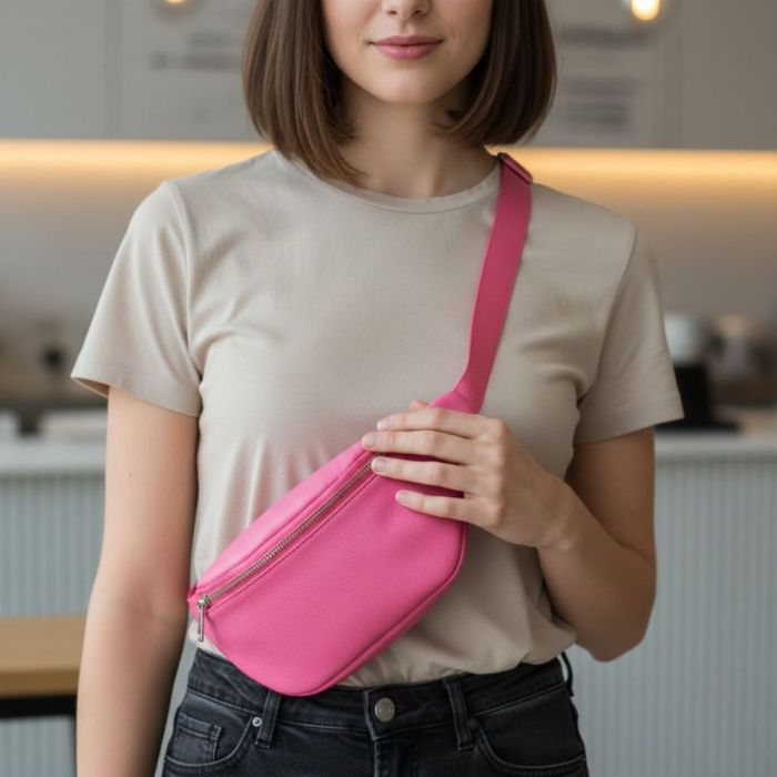 Riñonera Mujer Fluo Textura Snake Cuero Ecológico | Total Chic Rosa